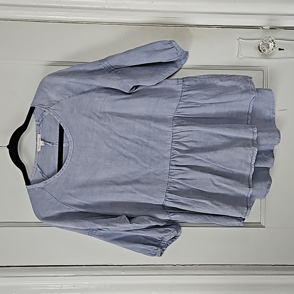 Tea n rose Blue Gray Boho Top- L